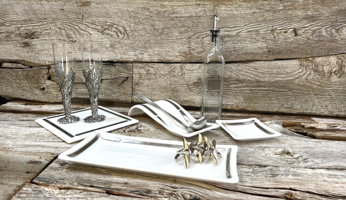 Artisan Glass Homeware White & Platinum